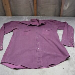 Karman Shirt Mens Large Purple? Striped Silver Collection Western Pearl Snap VTG
